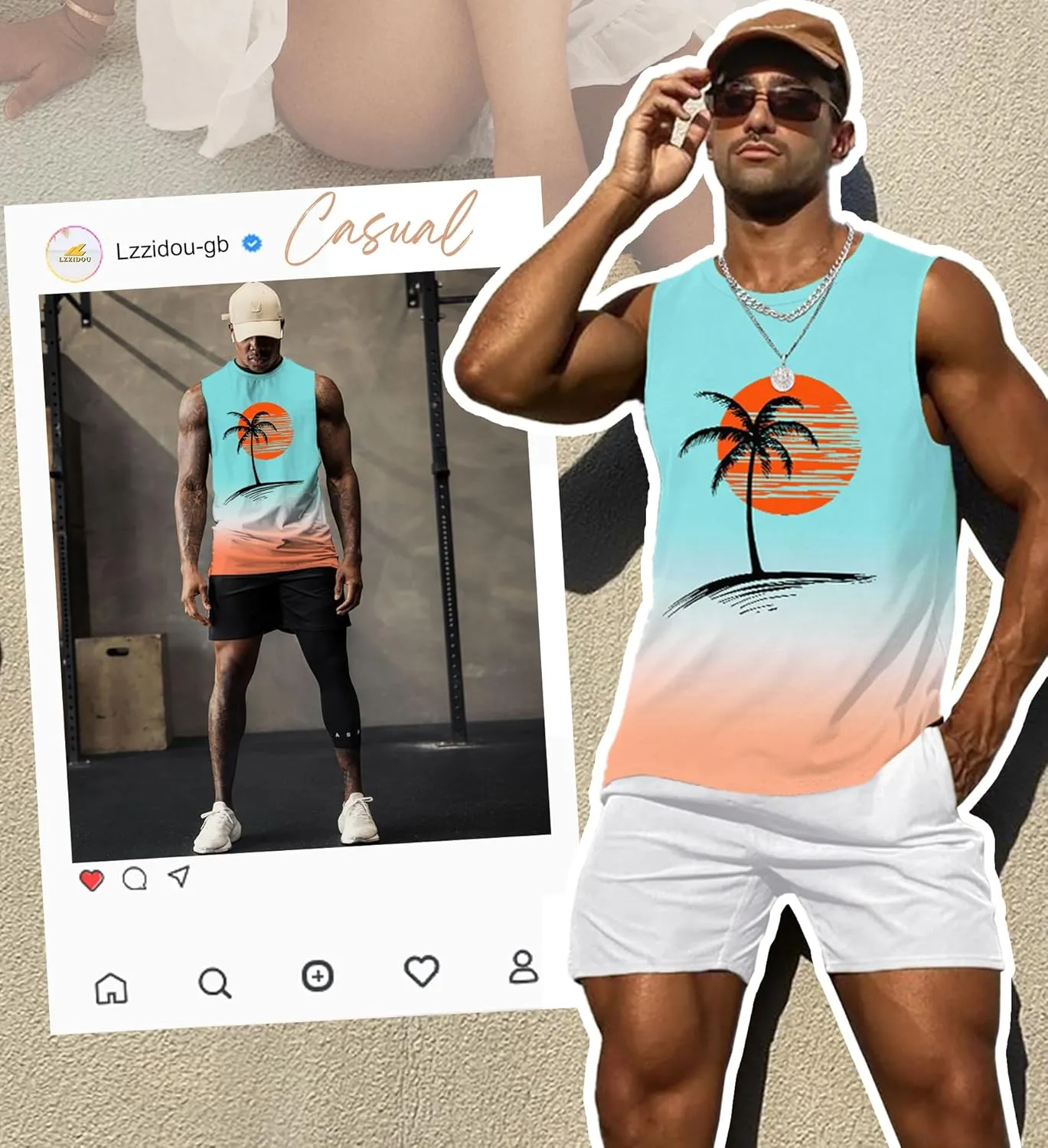 Mens Graphic Tank Tops Workout Sleeveless Shirts Hawaiian Palm Tree Vacation Tanks for Men Summer Beach T-Shirt