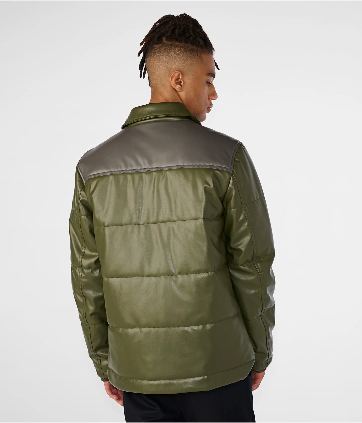 Men's Premium Leather Puffer Jacket with Removable Shearling Collar