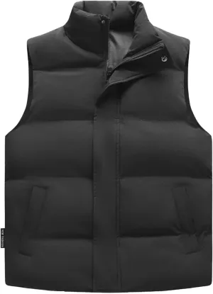 Men's Puffer Vest Lightweight Stand Collar Solid Sleeveless Down Coats Casual Packable Padded Winter Warm Outerwear