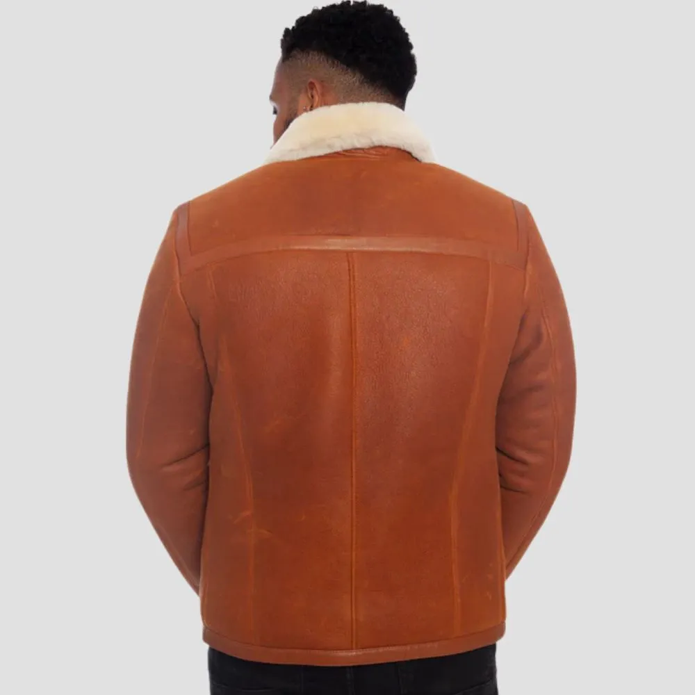 Men’s Sheepskin Shearling Jacket With Thick White Fur Lining