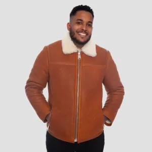 Men’s Sheepskin Shearling Jacket With Thick White Fur Lining