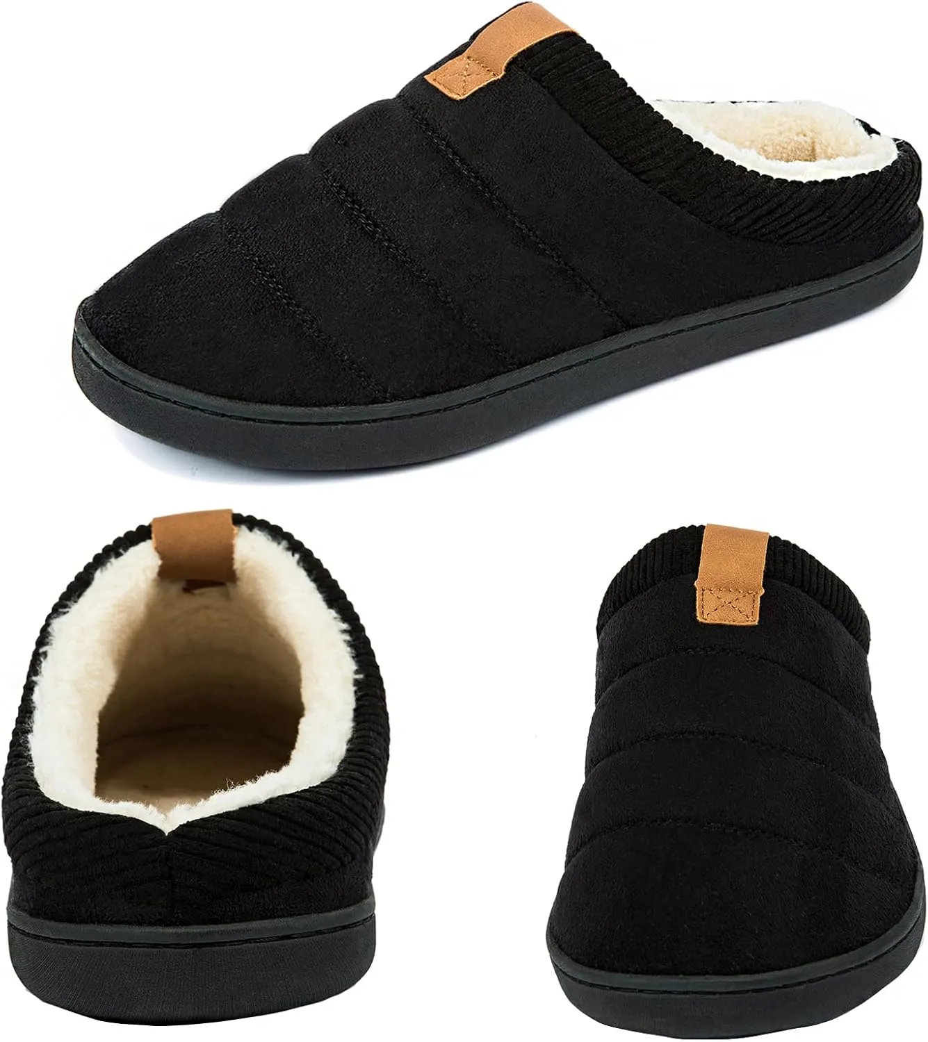 Men's Warm Memory Foam Slippers Suede Plush Shearling Lined Slip on Indoor Outdoor Clog House Shoes