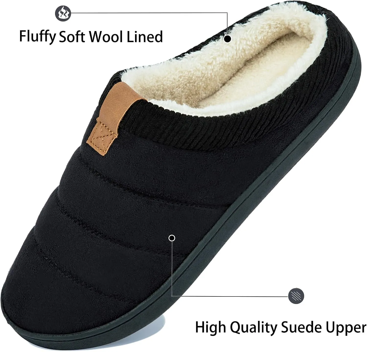 Men's Warm Memory Foam Slippers Suede Plush Shearling Lined Slip on Indoor Outdoor Clog House Shoes