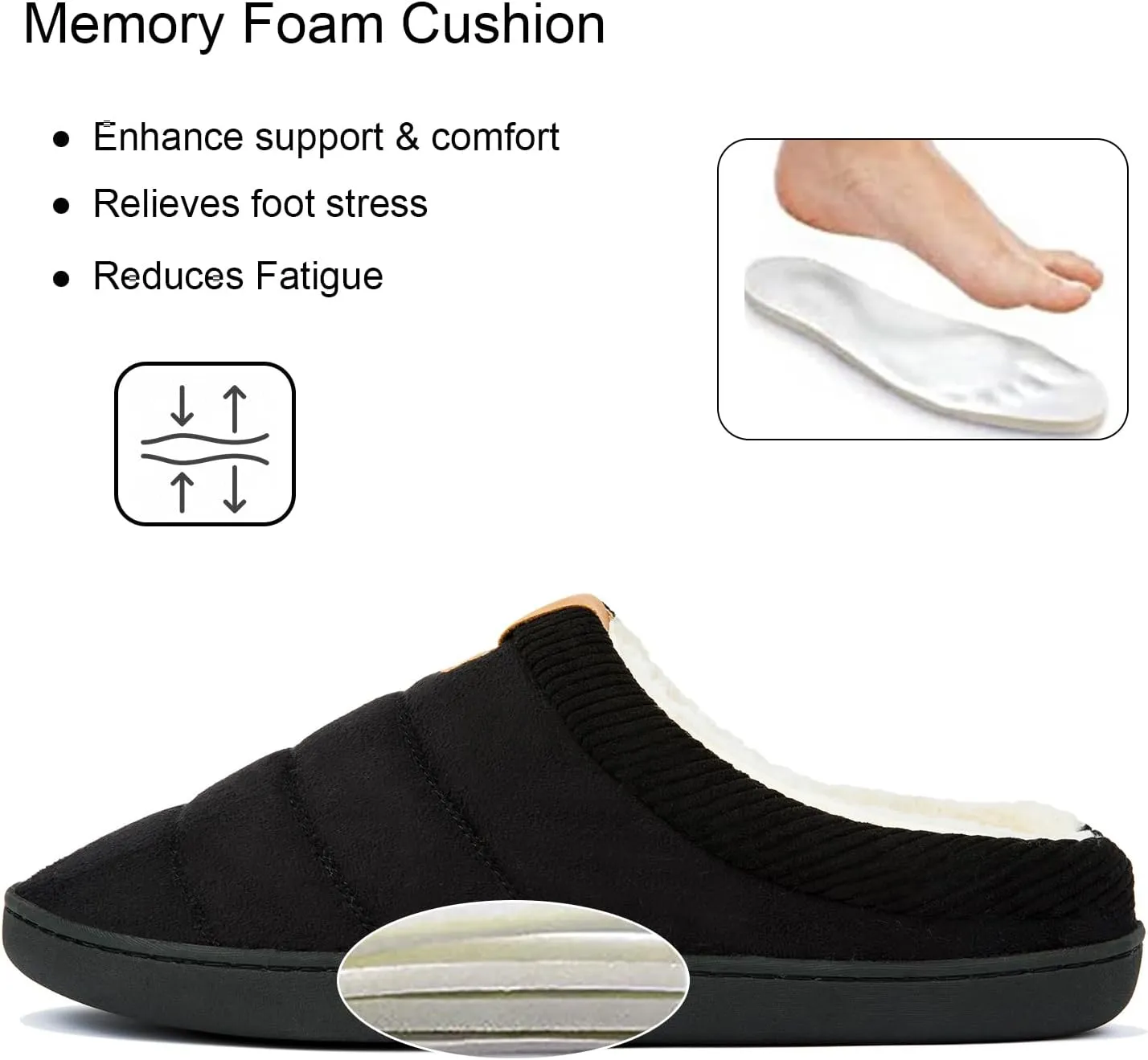 Men's Warm Memory Foam Slippers Suede Plush Shearling Lined Slip on Indoor Outdoor Clog House Shoes