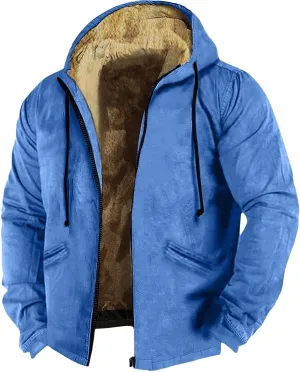 Men's Western Vintage Print Sherpa Fleece Lined Jackets Winter Warm Cozy Outerwear Quilted Down Varsity Coat Hooded