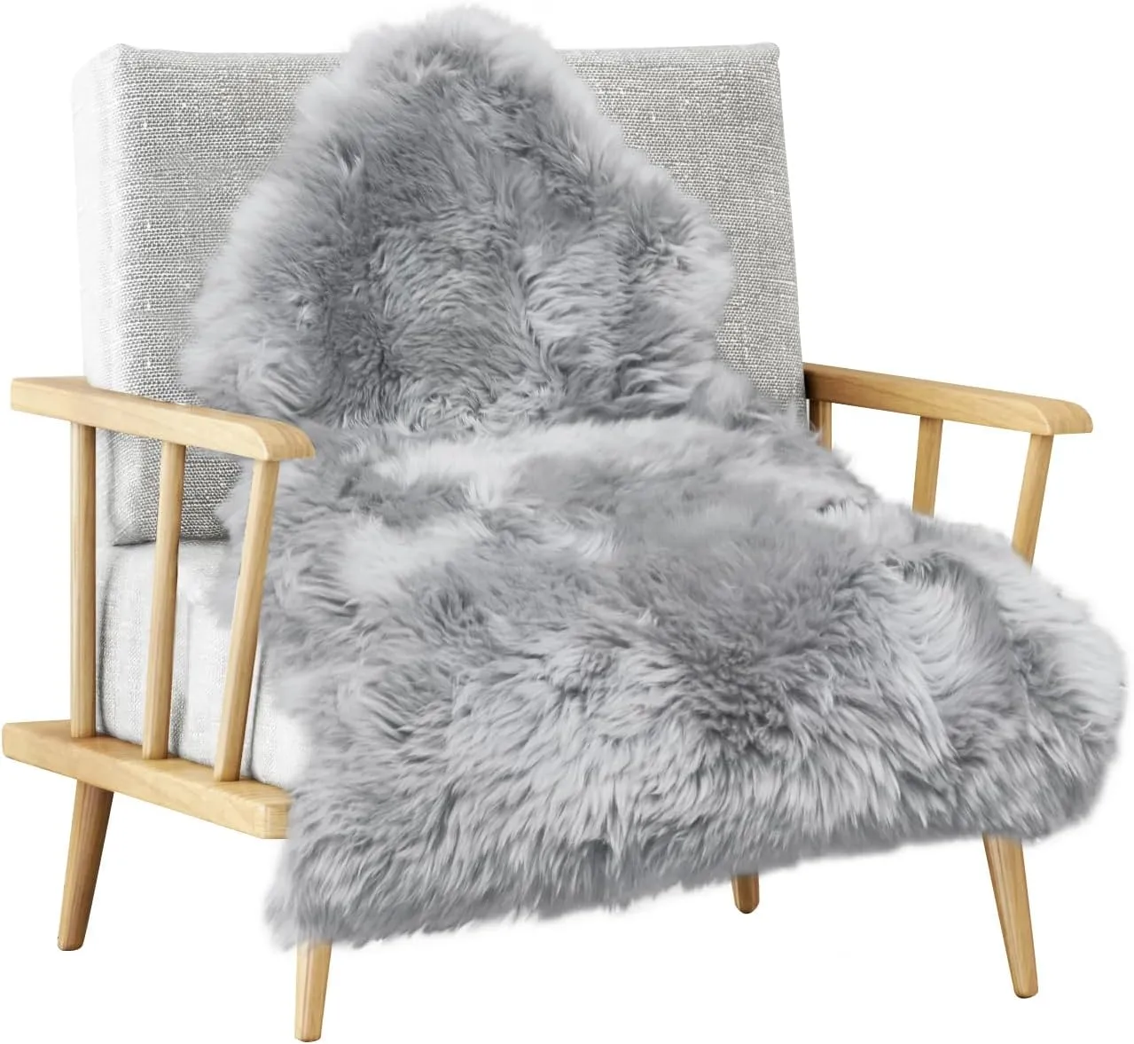 MH MYLUNE HOME Genuine Sheepskin Rug, New Zealand Natural Sheepskin Throw, Luxury Fluffy Sheepskin Seat/Chair Cover, Real Soft Shearling Lambskin Rug for Bedroom/Living Room, 2' x 3' Gray