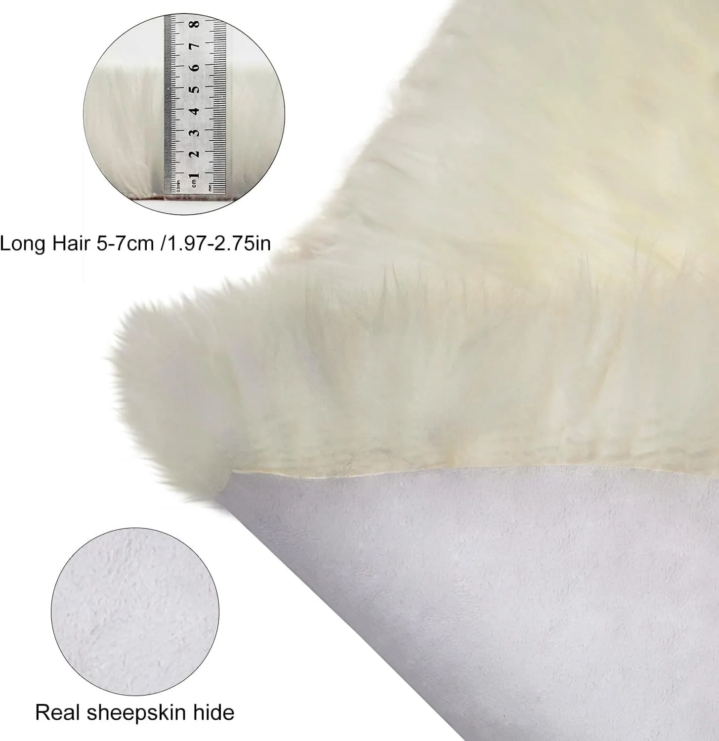 MH MYLUNE HOME Genuine Sheepskin Rug, New Zealand Natural Sheepskin Throw, Luxury Fluffy Sheepskin Seat/Chair Cover, Real Soft Shearling Lambskin Rug for Bedroom/Living Room, 2' x 3' Ivory White