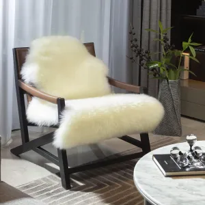 MH MYLUNE HOME Genuine Sheepskin Rug, New Zealand Natural Sheepskin Throw, Luxury Fluffy Sheepskin Seat/Chair Cover, Real Soft Shearling Lambskin Rug for Bedroom/Living Room, 2' x 3' Ivory White