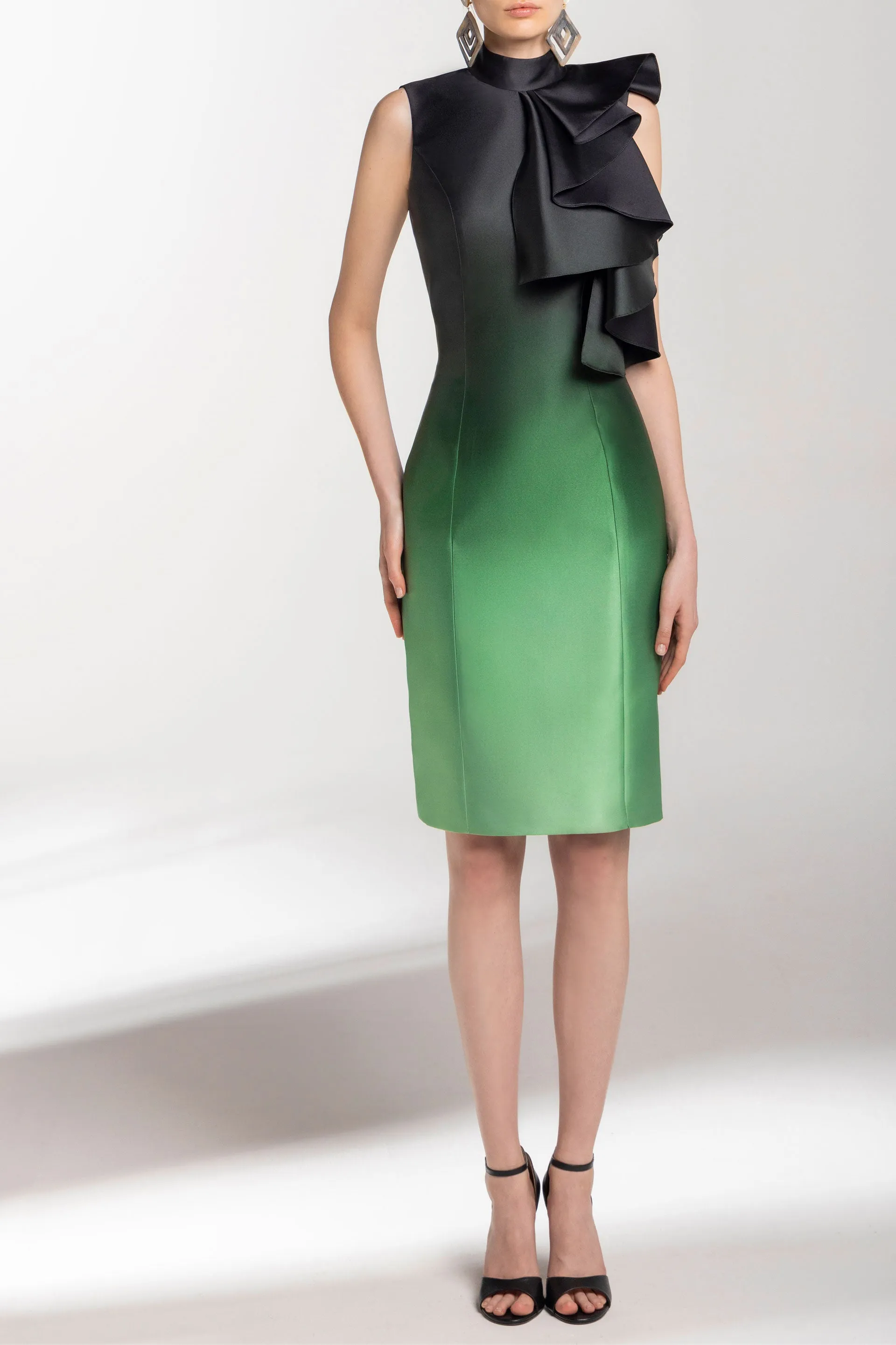 Midi gradient printed dress with ruffles