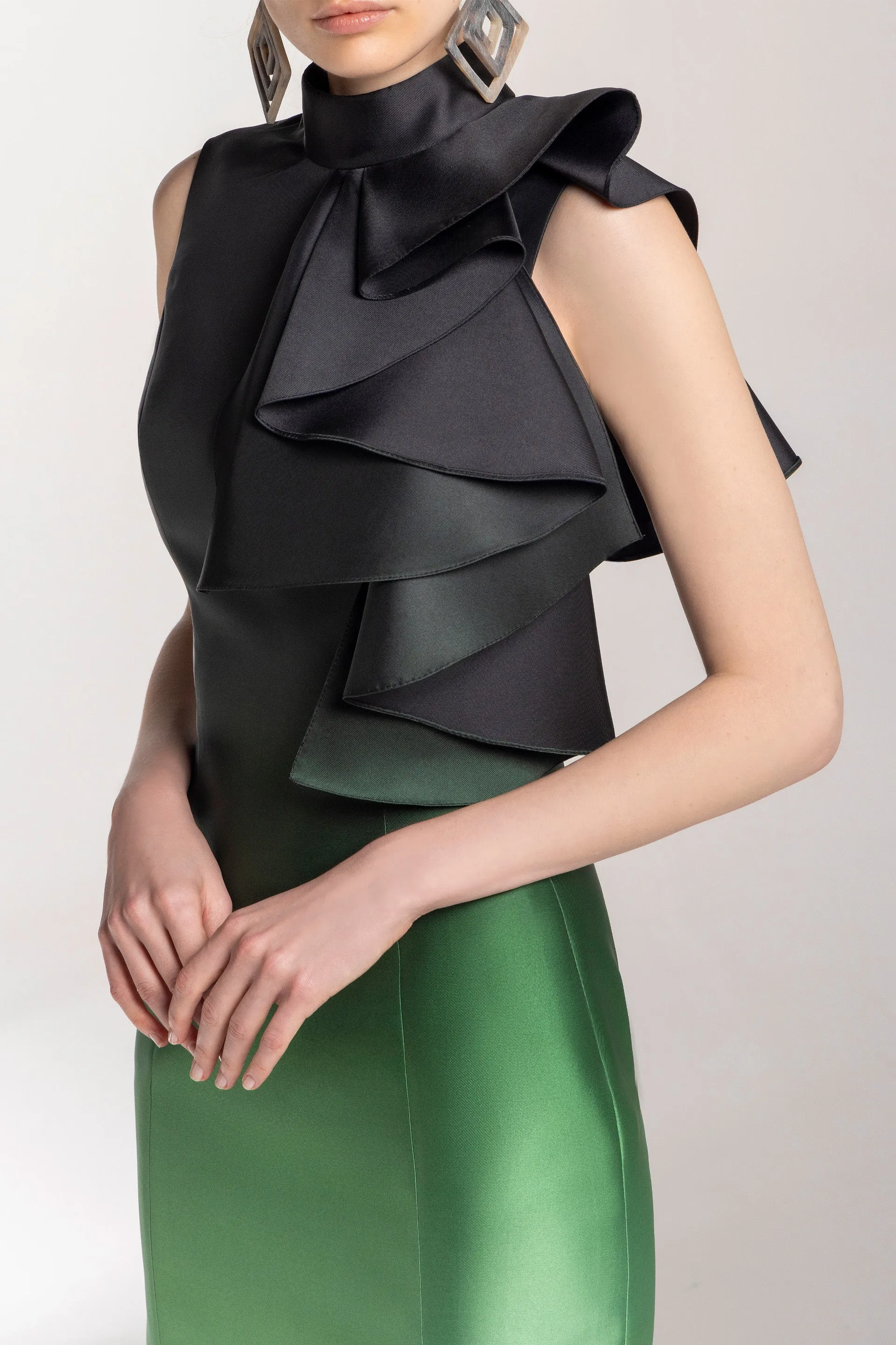Midi gradient printed dress with ruffles