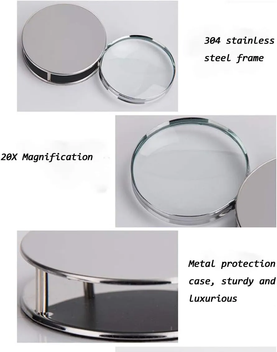 Mini 20X Folding Pocket Magnifier with Metal Case - Portable Reading Magnifying Glass for Inspection, Jewelry, Coins, Hobby, Travel
