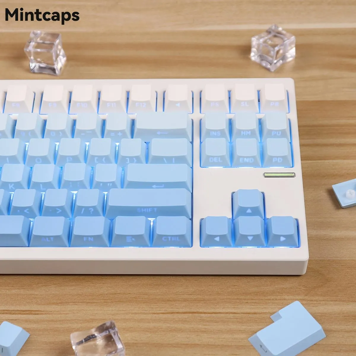 mintcaps PBT Doubleshot Gradient Blue Keycaps Cherry Profile Shine Through Keycap Set, 133 Keys Side Printed Custom Backlit Keycaps for Mechanical Gaming Keyboards