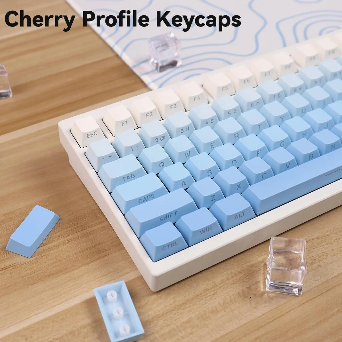 mintcaps PBT Doubleshot Gradient Blue Keycaps Cherry Profile Shine Through Keycap Set, 133 Keys Side Printed Custom Backlit Keycaps for Mechanical Gaming Keyboards