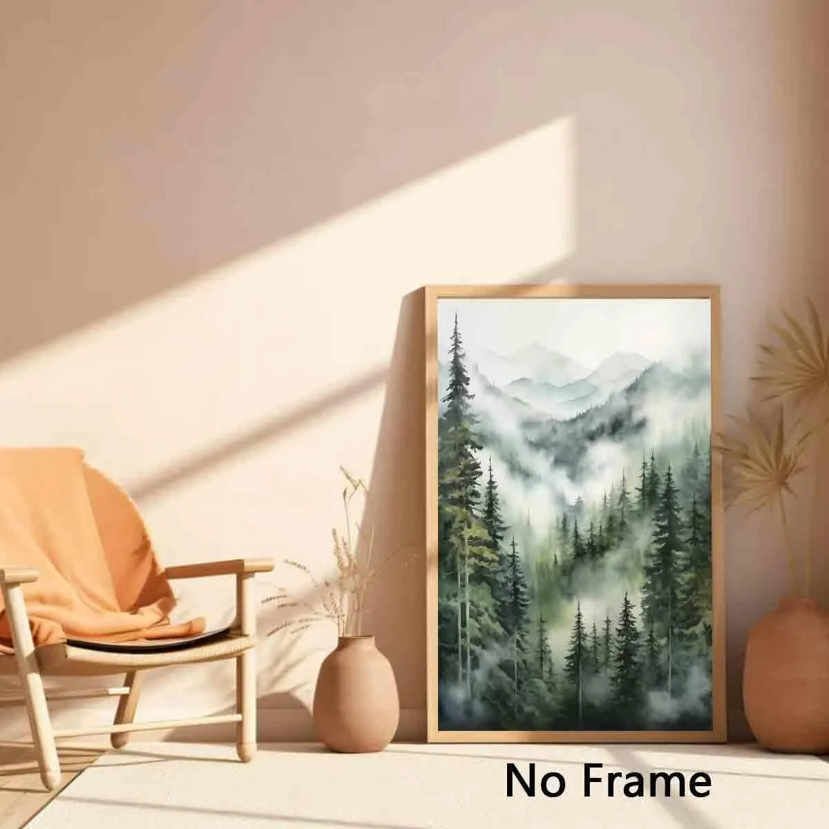 Misty Forest Watercolor Poster - Mountain & Forest Landscape, Foggy Trees, 16x24inch No Frame