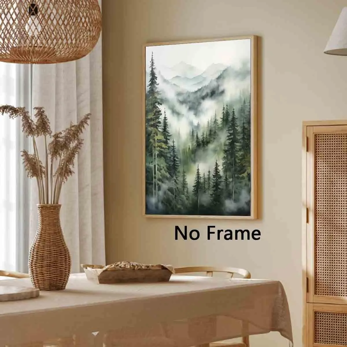 Misty Forest Watercolor Poster - Mountain & Forest Landscape, Foggy Trees, 16x24inch No Frame