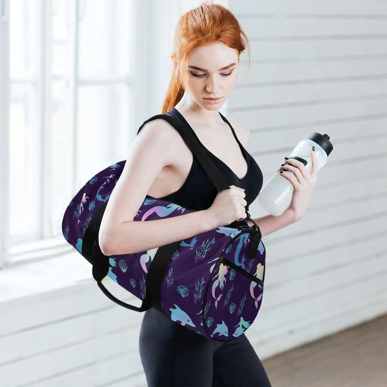 MNSRUU Sports Duffel Bags, Gradient Mermaid Athletic Gym Bag Overnight Workout Travel Tote Luggage for Men Women Yoga