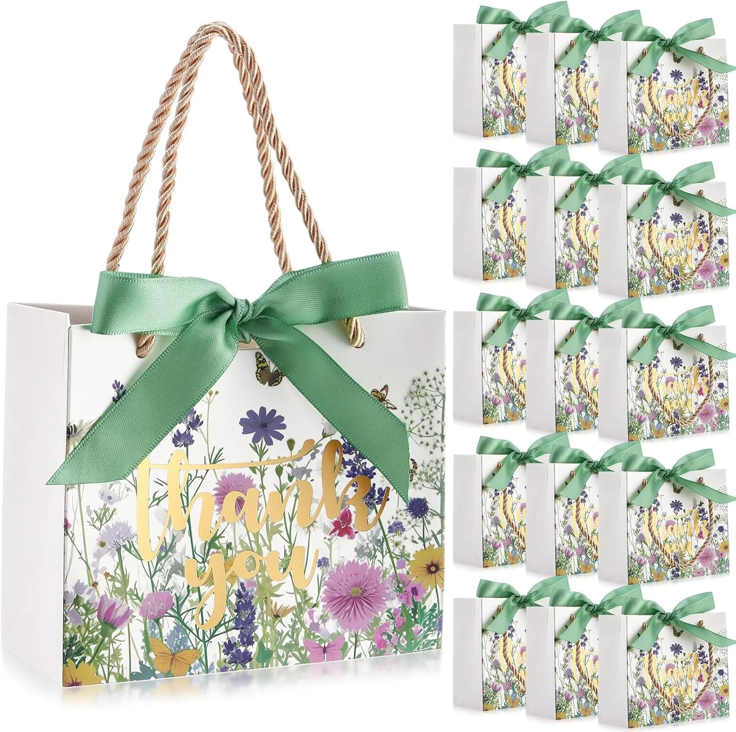 Moinchore 40 Pack Thank You Gift Bags with Handles Small Treat Boxes Thank You Party Favor Bags Mini Floral Gift Bags Bulk for Easter Wedding Birthday Party Supplies(Wild Floral)