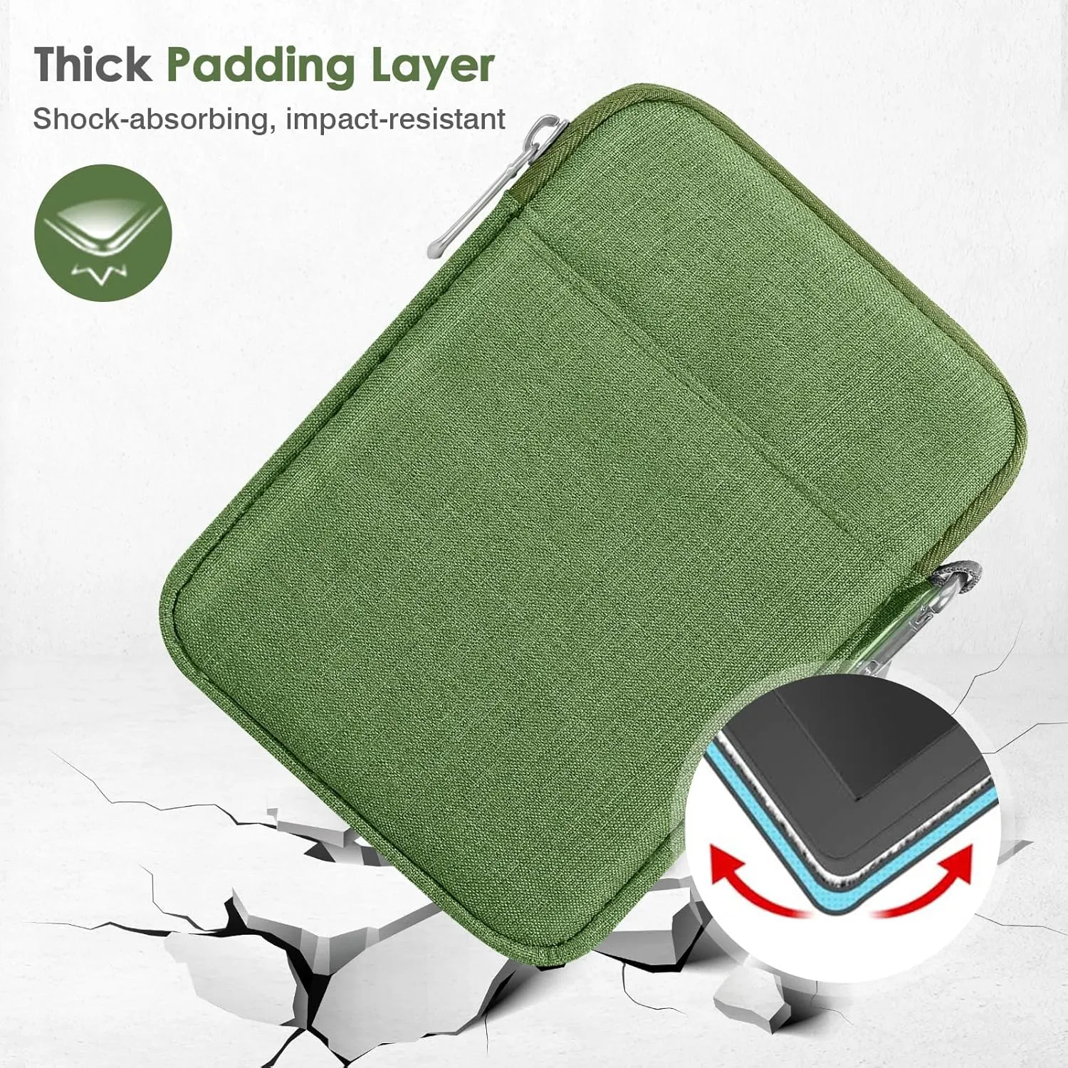 MoKo Padded Ereader Sleeve Case for 6-7 inch Tablet Bag Protective Cover Pouch with a Carabiner, Compatible with 7" eReader Colorsoft Signature Edition 2024, Grass Green