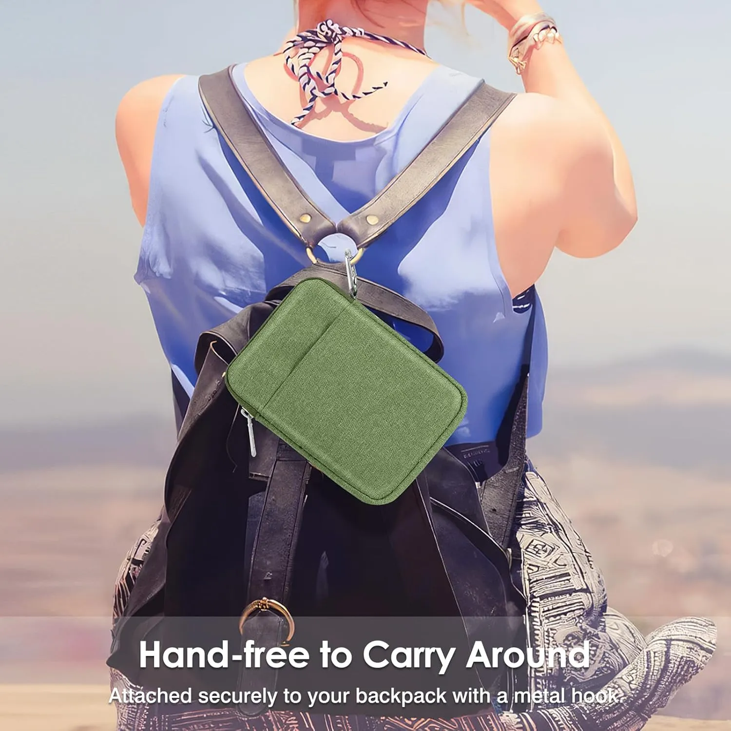 MoKo Padded Ereader Sleeve Case for 6-7 inch Tablet Bag Protective Cover Pouch with a Carabiner, Compatible with 7" eReader Colorsoft Signature Edition 2024, Grass Green