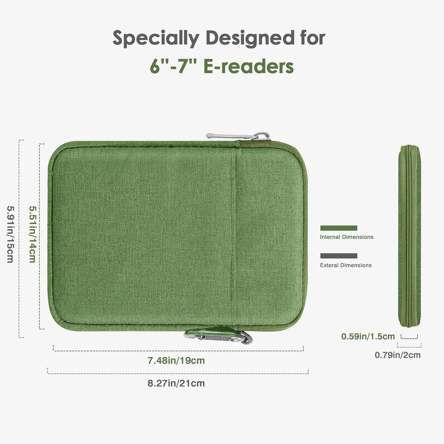 MoKo Padded Ereader Sleeve Case for 6-7 inch Tablet Bag Protective Cover Pouch with a Carabiner, Compatible with 7" eReader Colorsoft Signature Edition 2024, Grass Green