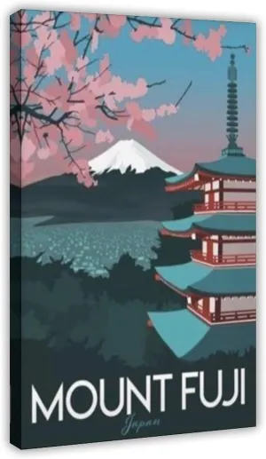 Mount Fuji Japan - Scenic Spots - Japanese Landscape Watercolor Poster Canvas Poster Bedroom Decor Landscape Office Room Decor Gift Frame: Frame:16x24inch(40x60cm)
