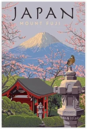 Mount Fuji, Japan - Scenic Spots - Japanese Landscape Watercolor Poster Canvas Poster Wall Art Decor Print Picture Paintings for Living Room Bedroom Decoration Unframe: Unframe:24x36inch(60x
