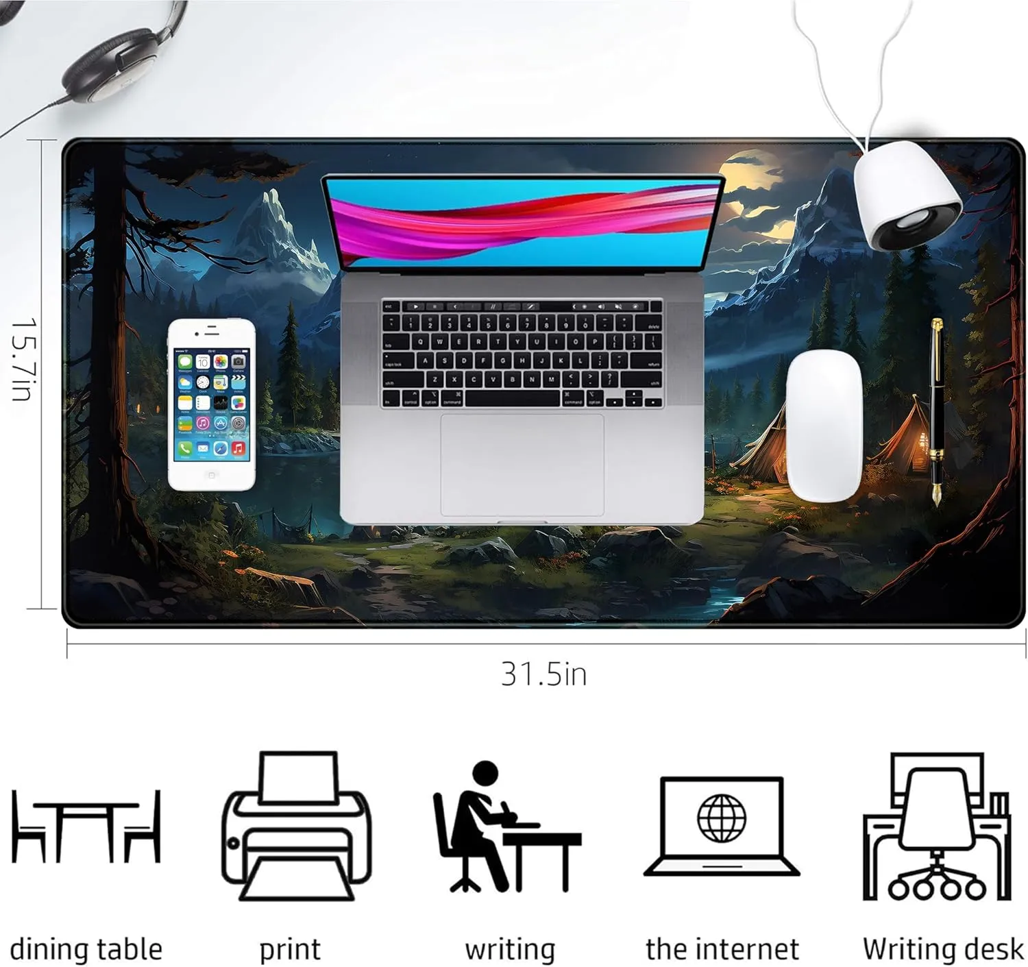 Mountain Mouse Pad XXL Gaming Desk Mat Large Camping Desk Pad, Extra Big Mouse Mats for Desk, Computer Mousepad Laptop Keyboard Pad Desktop Mat, Aesthetic Office Desk Accessories 31.5x15.7 in