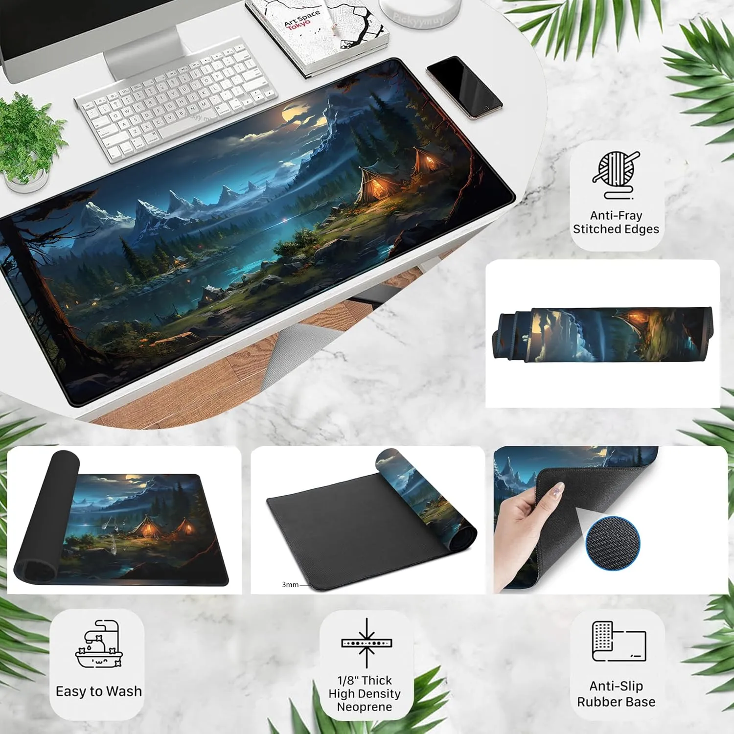 Mountain Mouse Pad XXL Gaming Desk Mat Large Camping Desk Pad, Extra Big Mouse Mats for Desk, Computer Mousepad Laptop Keyboard Pad Desktop Mat, Aesthetic Office Desk Accessories 31.5x15.7 in