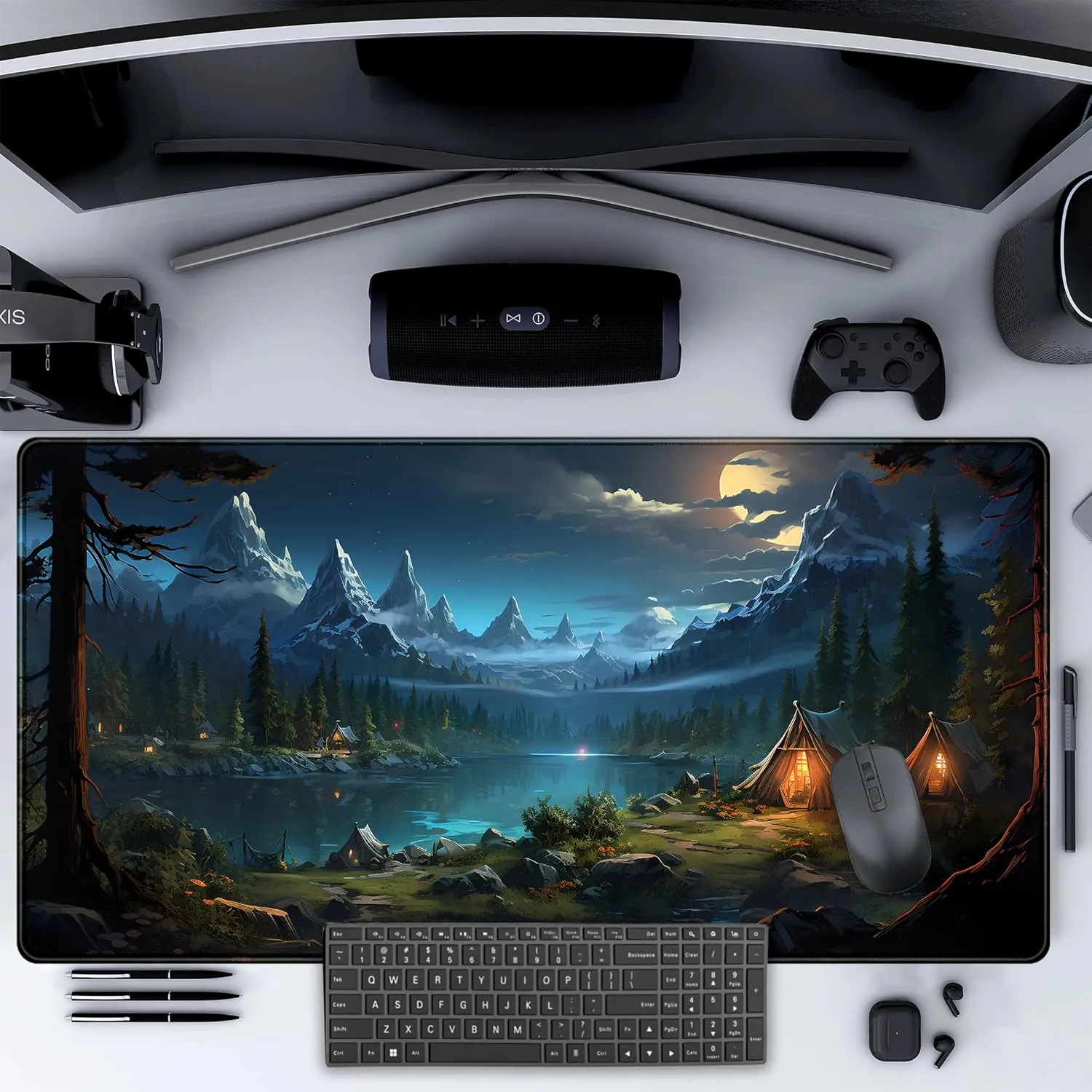 Mountain Mouse Pad XXL Gaming Desk Mat Large Camping Desk Pad, Extra Big Mouse Mats for Desk, Computer Mousepad Laptop Keyboard Pad Desktop Mat, Aesthetic Office Desk Accessories 31.5x15.7 in
