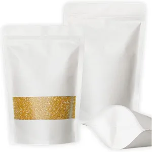Muka 50 PCS 16 OZ White Kraft Mylar Bags Toaster Bags with Frosted Window, Heat Sealable, 8"W x 12"H x 4"D