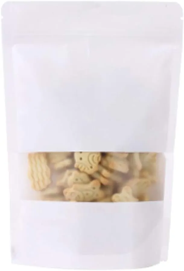 Muka 50 PCS 16 OZ White Kraft Mylar Bags Toaster Bags with Frosted Window, Heat Sealable, 8"W x 12"H x 4"D