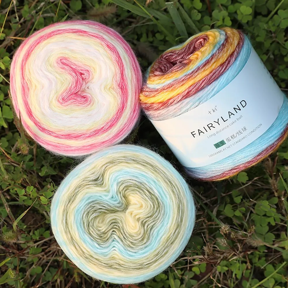 Multicolour Yarn for Crochet Knitting, Gradient Color Rainbow Yarn, 60%Cotton 30rylic 10%Wool-Blend Yarn, 1 Ball 100g, Soft Cake Yarn, Crochet Yarn for Scarves, Shawls and Garments (1151G, 3 Balls)