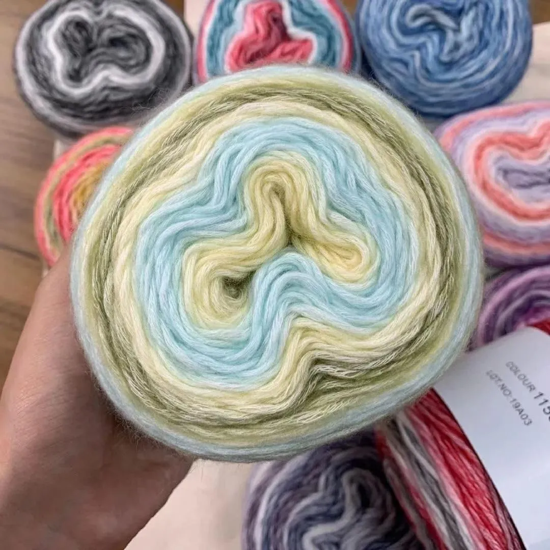 Multicolour Yarn for Crochet Knitting, Gradient Color Rainbow Yarn, 60%Cotton 30rylic 10%Wool-Blend Yarn, 1 Ball 100g, Soft Cake Yarn, Crochet Yarn for Scarves, Shawls and Garments (1151G, 3 Balls)