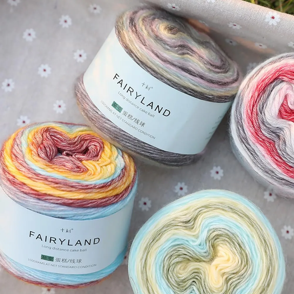 Multicolour Yarn for Crochet Knitting, Gradient Color Rainbow Yarn, 60%Cotton 30rylic 10%Wool-Blend Yarn, 1 Ball 100g, Soft Cake Yarn, Crochet Yarn for Scarves, Shawls and Garments (1151G, 3 Balls)