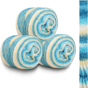 Multicolour Yarn for Crochet Knitting, Gradient Color Rainbow Yarn, 60%Cotton 30�rylic 10%Wool-Blend Yarn, 1 Ball 100g, Soft Cake Yarn, Crochet Yarn for Scarves, Shawls and Garments (1152H, 3 Balls)