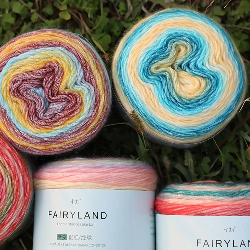 Multicolour Yarn for Crochet Knitting, Gradient Color Rainbow Yarn, 60%Cotton 30rylic 10%Wool-Blend Yarn, 1 Ball 100g, Soft Cake Yarn, Crochet Yarn for Scarves, Shawls and Garments (1152H, 3 Balls)