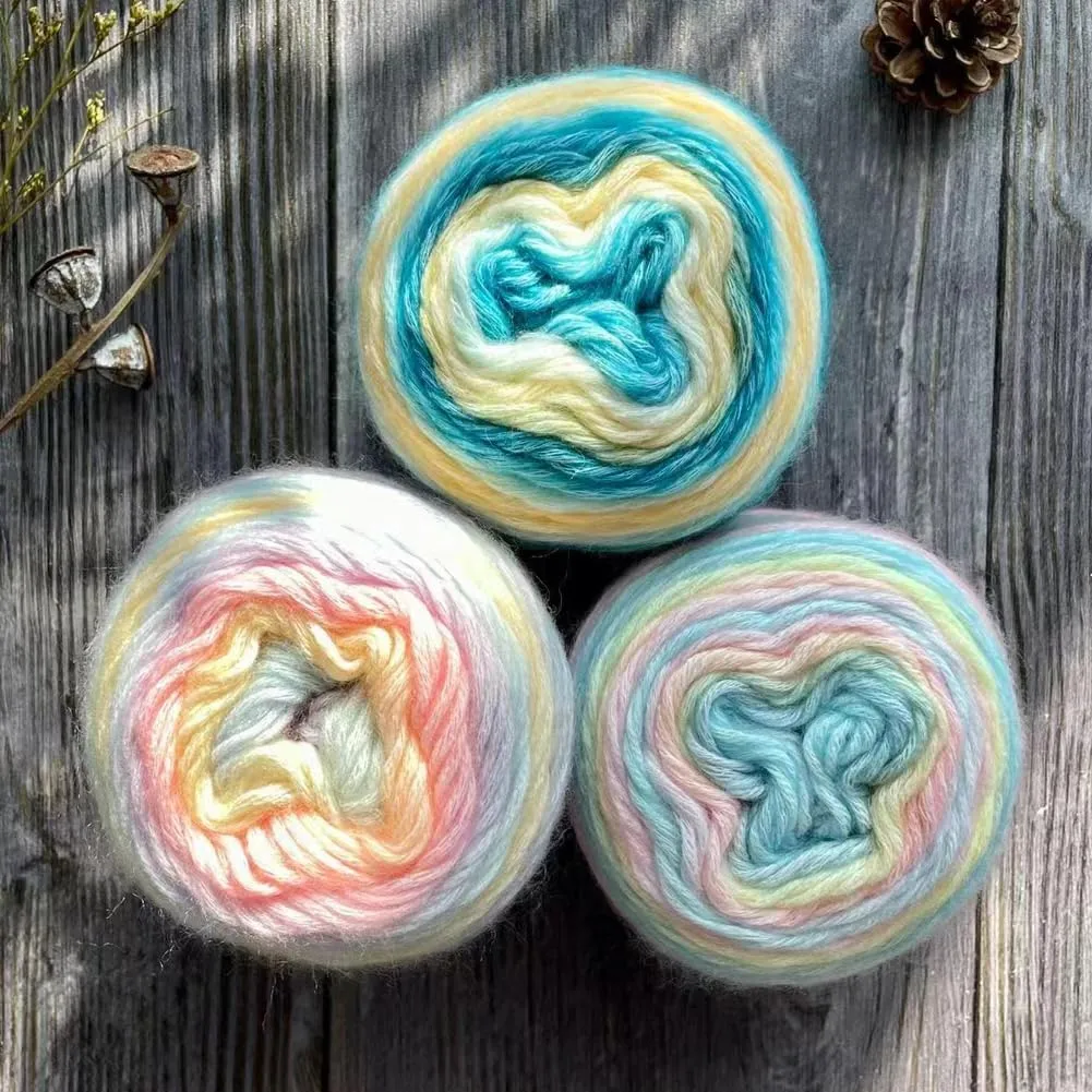 Multicolour Yarn for Crochet Knitting, Gradient Color Rainbow Yarn, 60%Cotton 30rylic 10%Wool-Blend Yarn, 1 Ball 100g, Soft Cake Yarn, Crochet Yarn for Scarves, Shawls and Garments (1153A, 3 Balls)