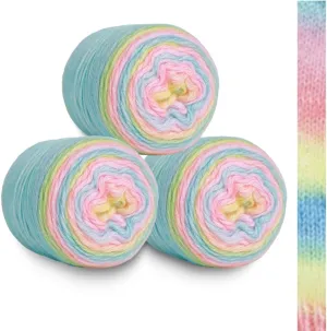 Multicolour Yarn for Crochet Knitting, Gradient Color Rainbow Yarn, 60%Cotton 30�rylic 10%Wool-Blend Yarn, 1 Ball 100g, Soft Cake Yarn, Crochet Yarn for Scarves, Shawls and Garments (1153A, 3 Balls)