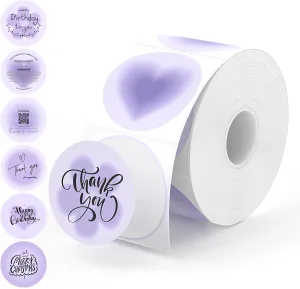 MUNBYN 2 Inch Purple Circle Thermal Labels, Round Stickers, 6 Shapes in One Roll, Thermal Label Stickers for Jar, Baking, 750 Sheets/1 Roll