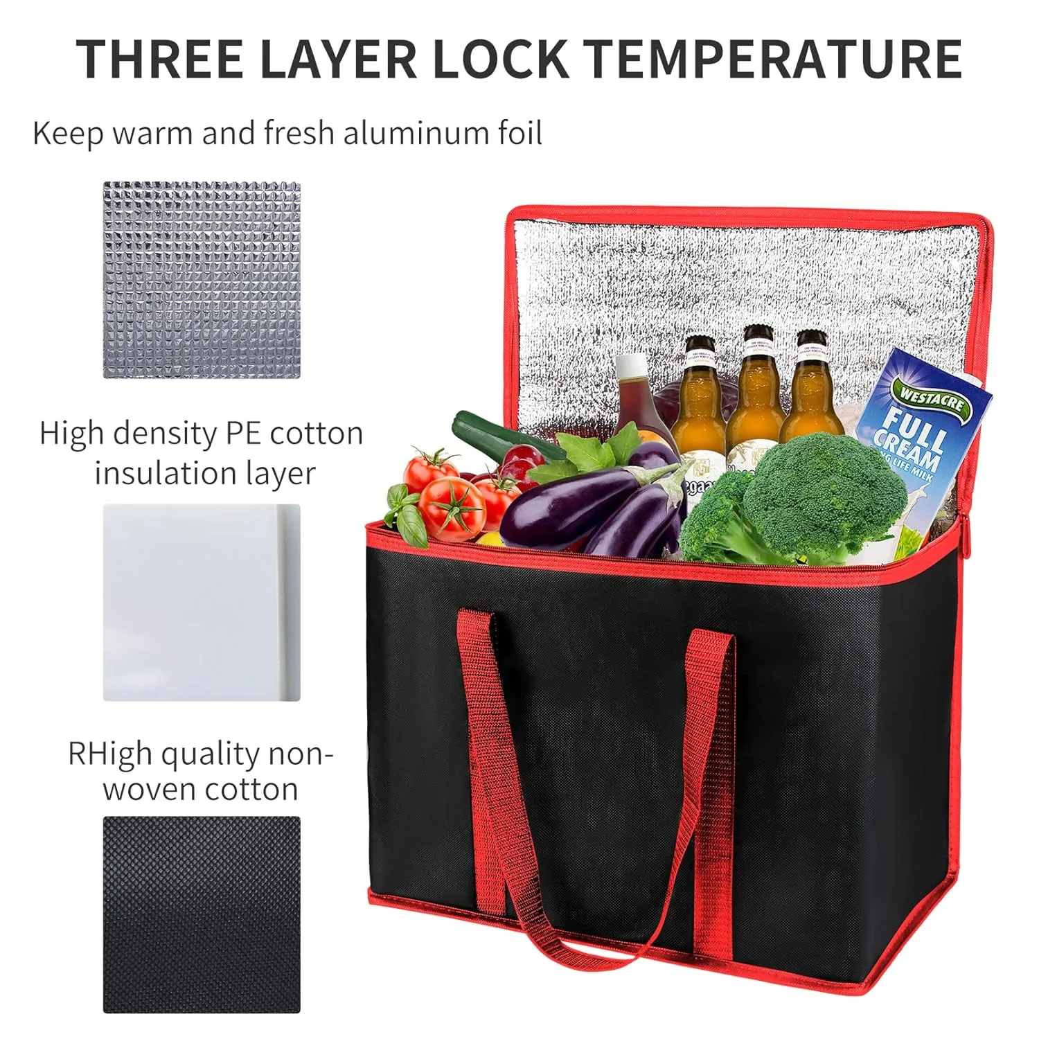 musbus 2 Pack Jumbo Chillout Thermal Tote, Foldable Insulated & Reusable Food Delivery Bag for Groceries, Potlucks, Sundries & More Cooler Bag Insulated Grocery Bags Large Freezer Shopping