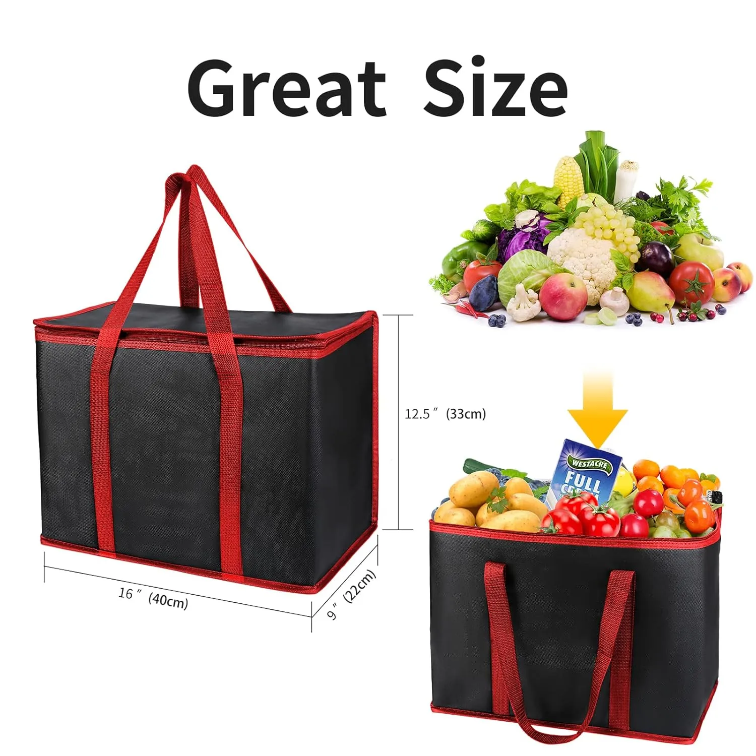 musbus 2 Pack XL-Large Insulated Grocery Shopping Bags, Green, Reusable Bag,Thermal Zipper,Collapsible,Tote,Cooler,Food Transport hot and Cold,for instacart,Camping