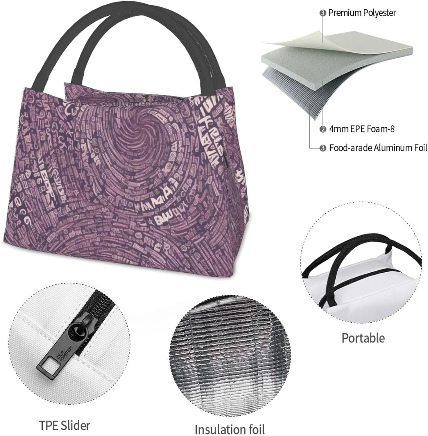 Musical Notation Print Patterns Lunch Bag For Women & Men Insulated Lunch Tote Bag Reusable Lunch Boxes For Work Travel Picnic