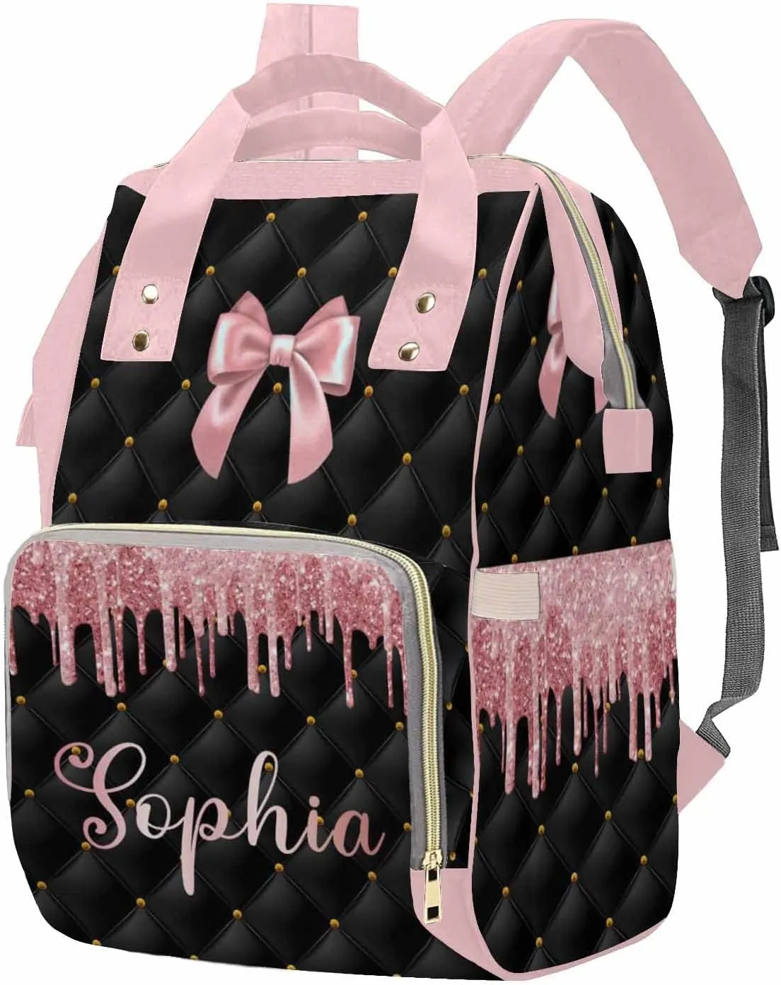 MyPupSocks Custom Baby Diaper Backpack with Name, Custom Multifunction Large Travel Diaper Bag Backpack for New Mom Baby Newborn