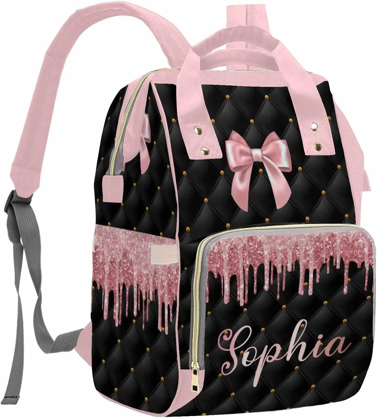 MyPupSocks Custom Baby Diaper Backpack with Name, Custom Multifunction Large Travel Diaper Bag Backpack for New Mom Baby Newborn