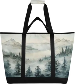 Nander Dark Green Mountain Range Large Insulated Cooler Bag,Foldable Reusable Grocery Bag Tote Bag,Perfect Thermal Bag Lunch Bag for Shopping Work Picnic Camping