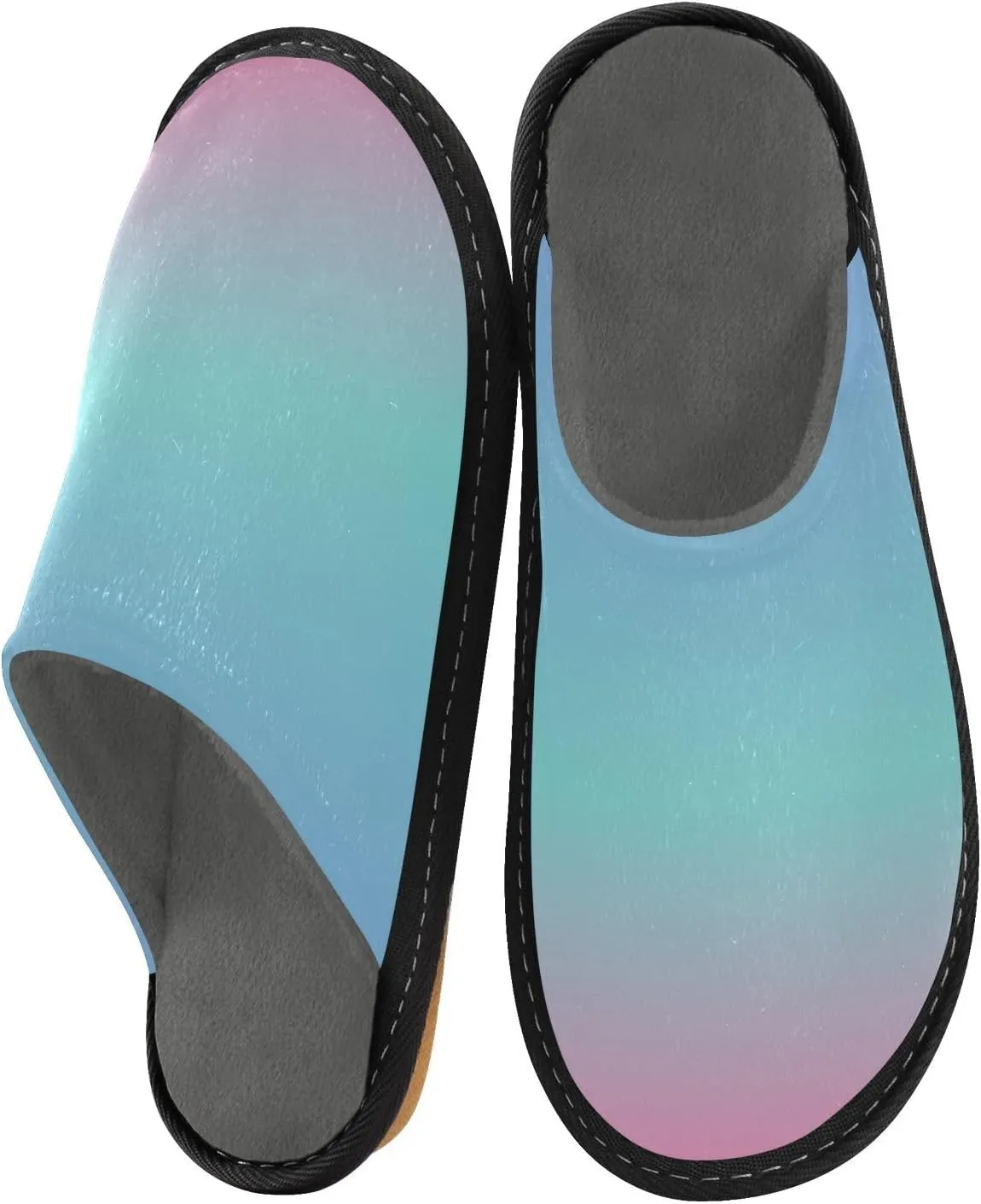 Navy Blue Green Gradient House Slippers for Women Men Non-Slip Winter Slippers