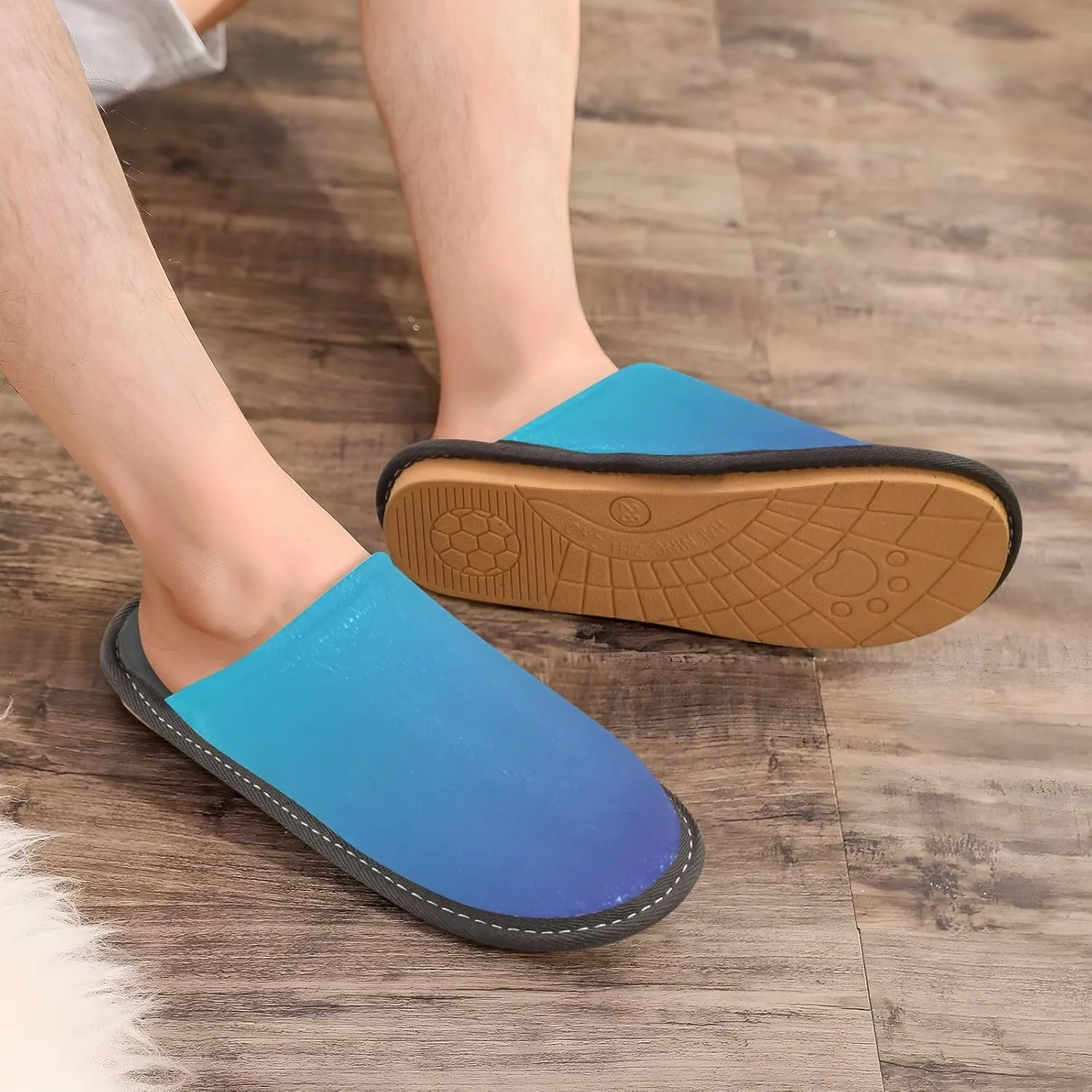 Navy Blue Green Gradient House Slippers for Women Men Non-Slip Winter Slippers