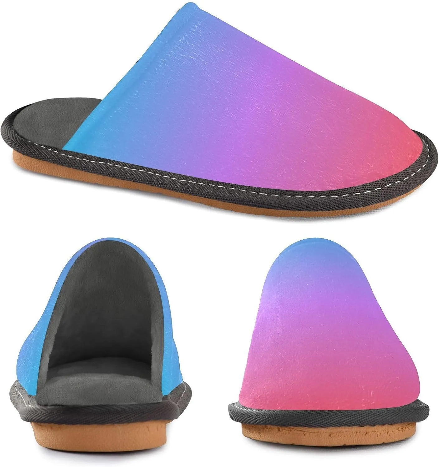 Navy Blue Green Gradient House Slippers for Women Men Non-Slip Winter Slippers