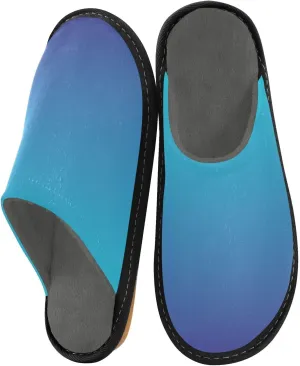 Navy Blue Green Gradient House Slippers for Women Men Non-Slip Winter Slippers