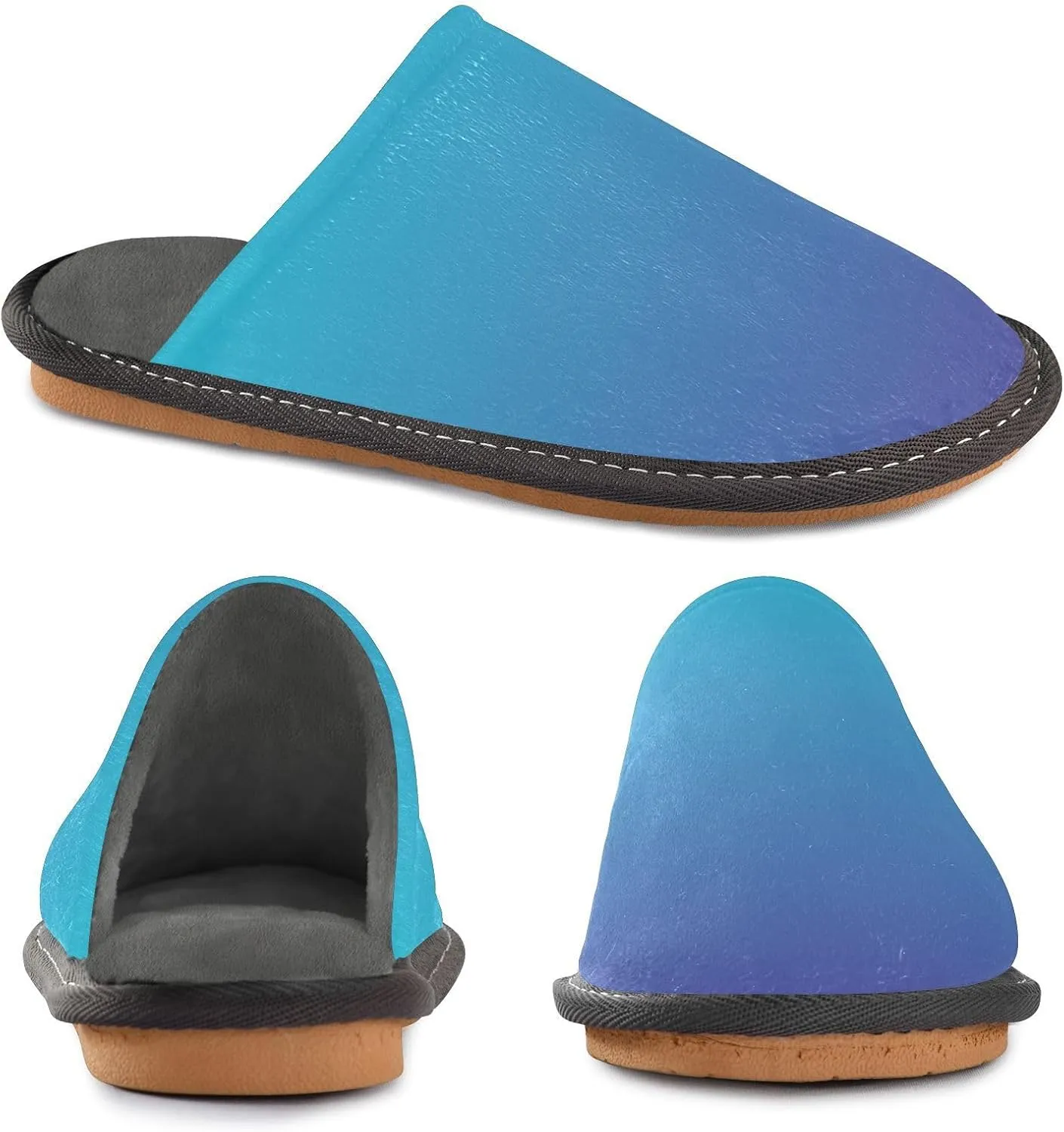 Navy Blue Green Gradient House Slippers for Women Men Non-Slip Winter Slippers